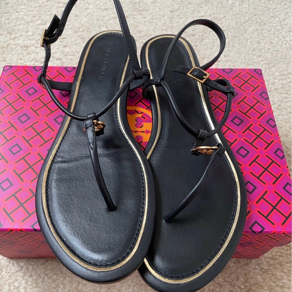Tory Burch Emmy Flat Sandals with Gold Trim